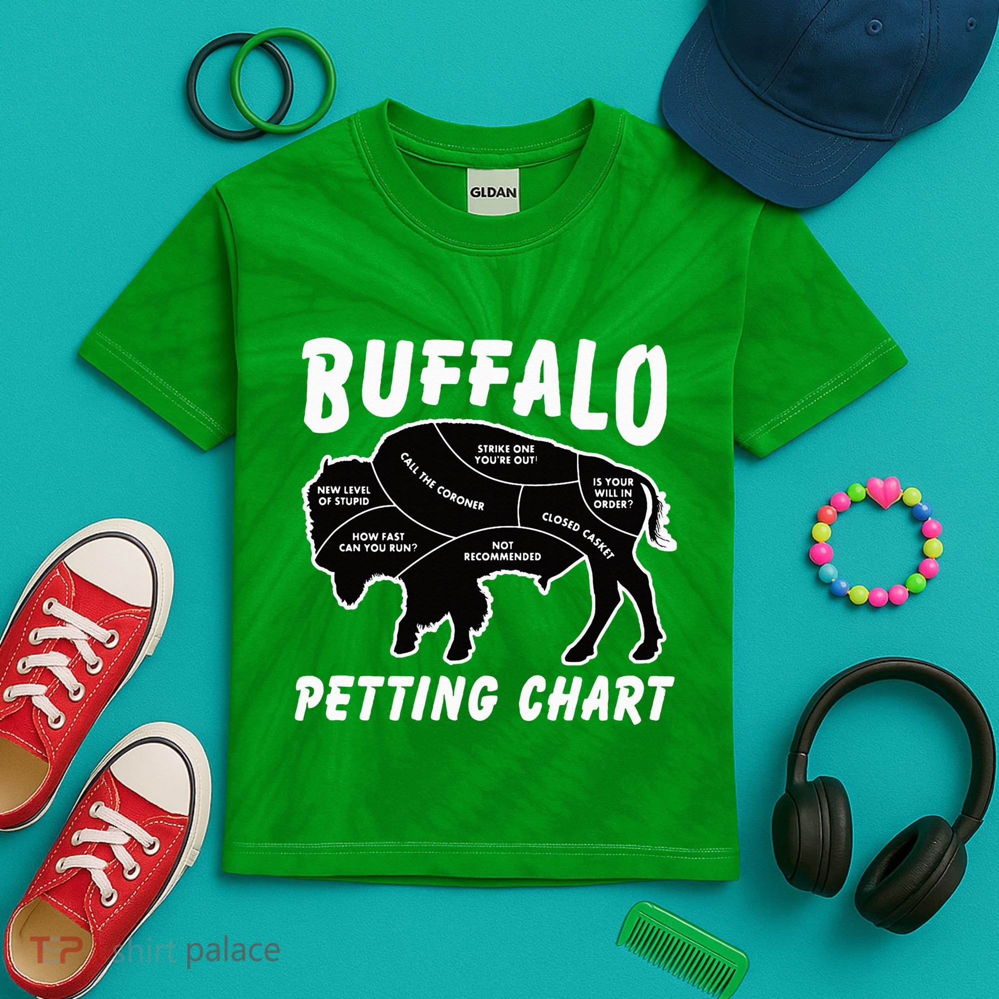 Buffalo Wildlife Petting Chart Kids Tie-Dye T-Shirt