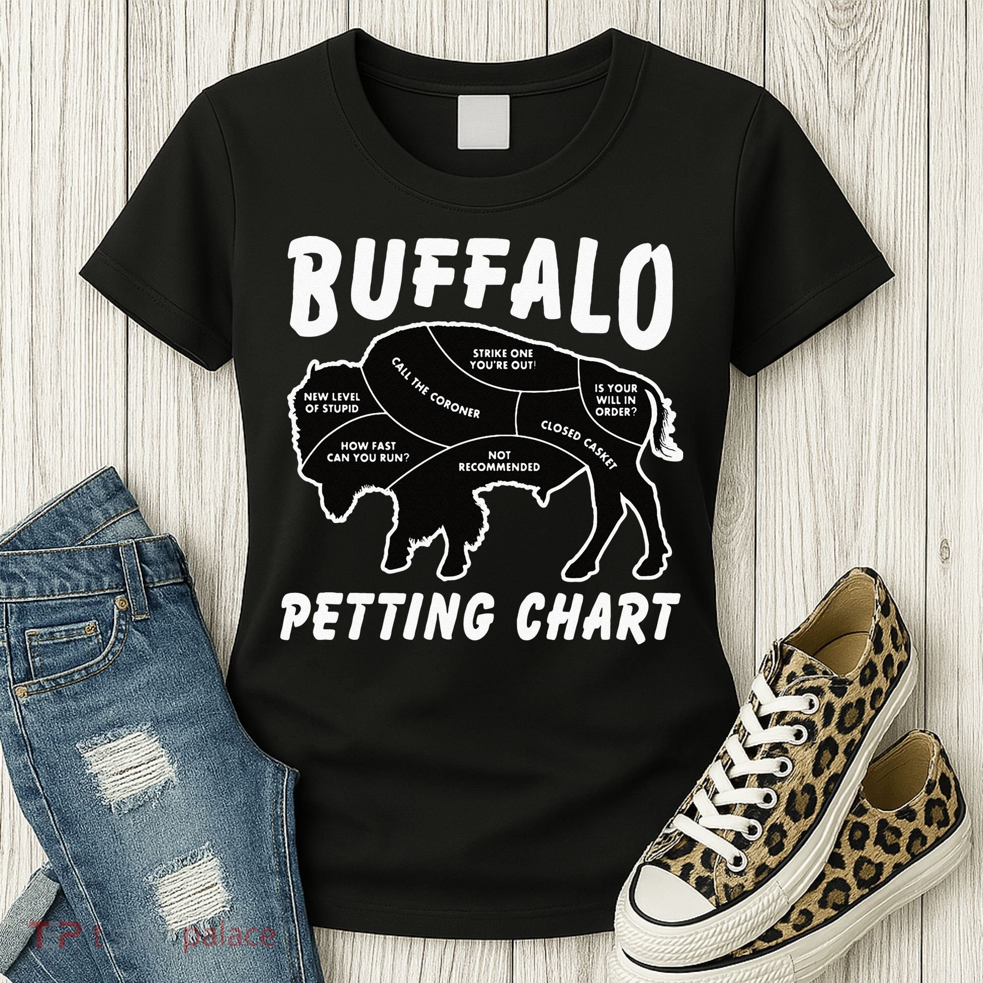 Buffalo Wildlife Petting Chart For Bison Lovers Women's T-Shirt