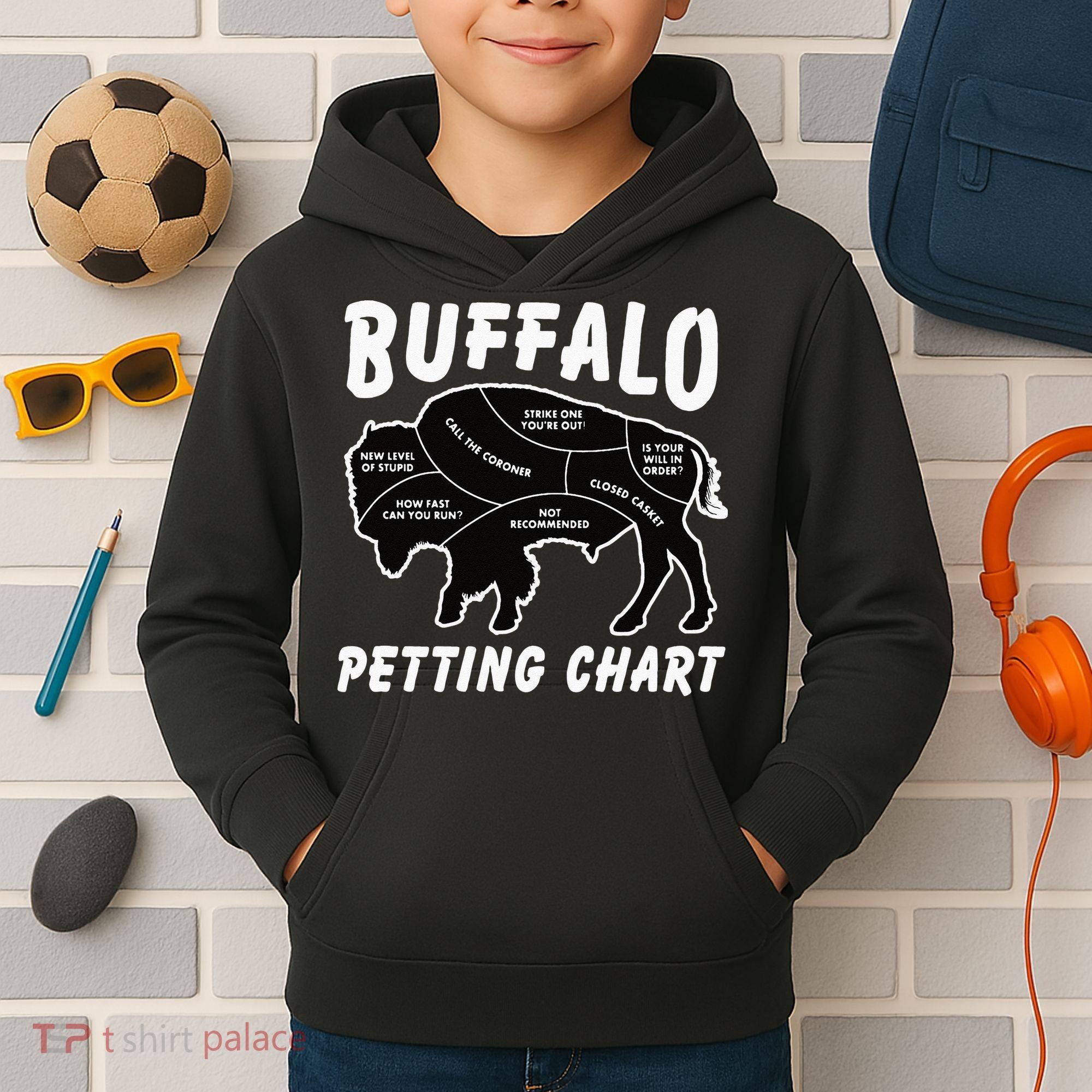 Buffalo Wildlife Petting Chart For Bison Lovers Kids Hoodie