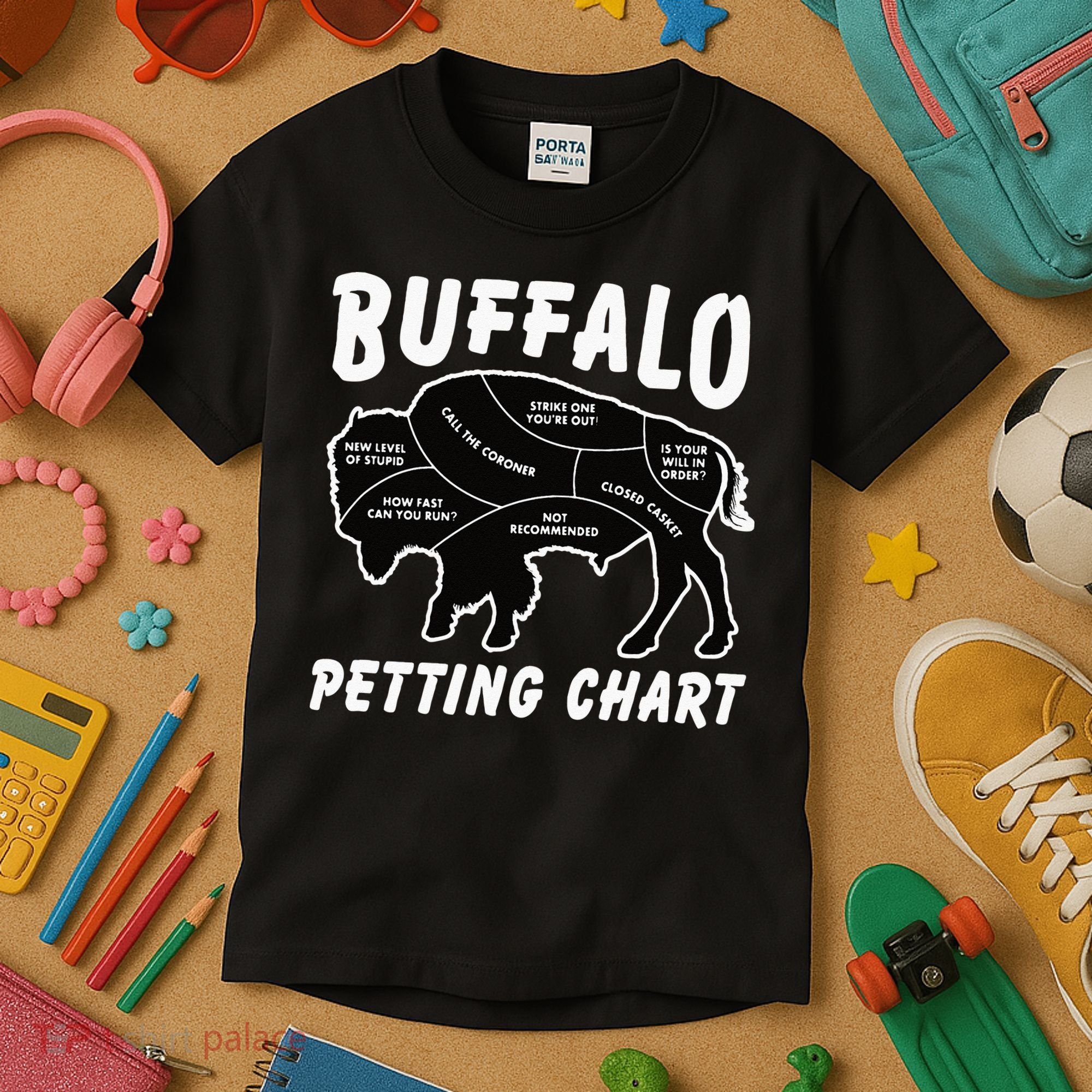 Buffalo Wildlife Petting Chart For Bison Lovers Kids T-Shirt