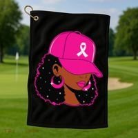Black Women P.Ink Breast Cancer Awareness Warrior Gift Golf Towel thumb 1