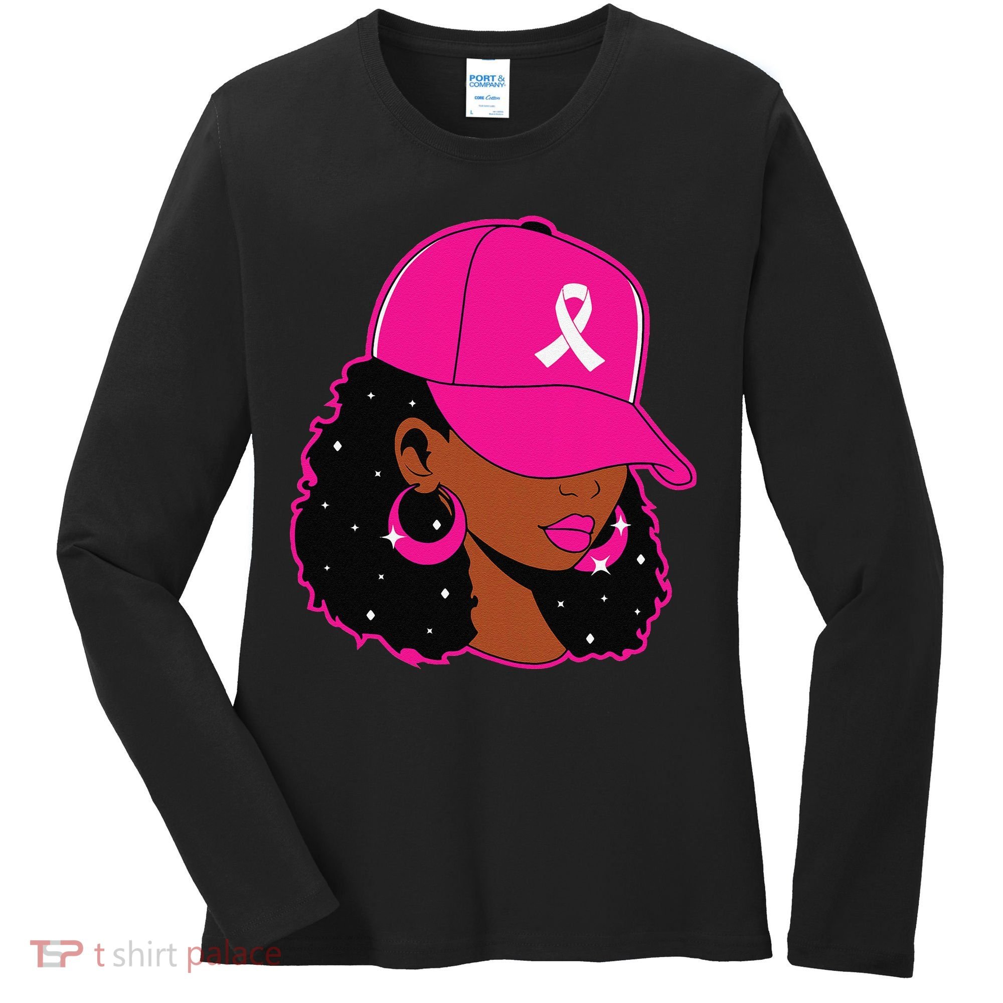 Black Women P.Ink Breast Cancer Awareness Warrior Gift Women's Long Sleeve Shirt