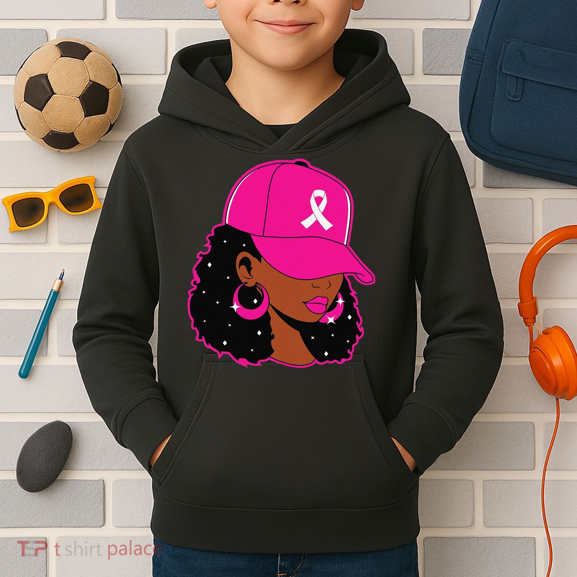 Black Women P.Ink Breast Cancer Awareness Warrior Gift Kids Hoodie