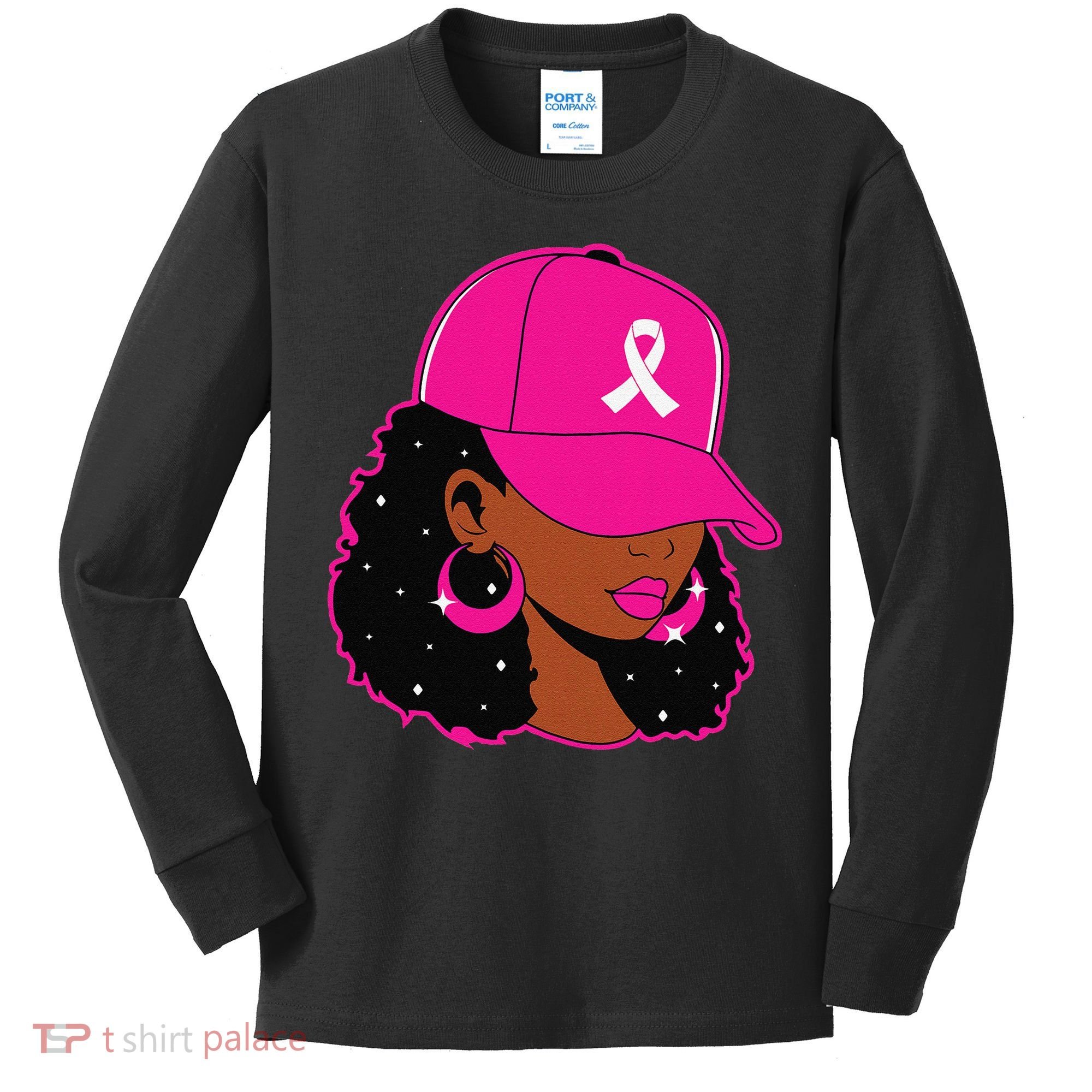 Black Women P.Ink Breast Cancer Awareness Warrior Gift Kids Long Sleeve Shirt
