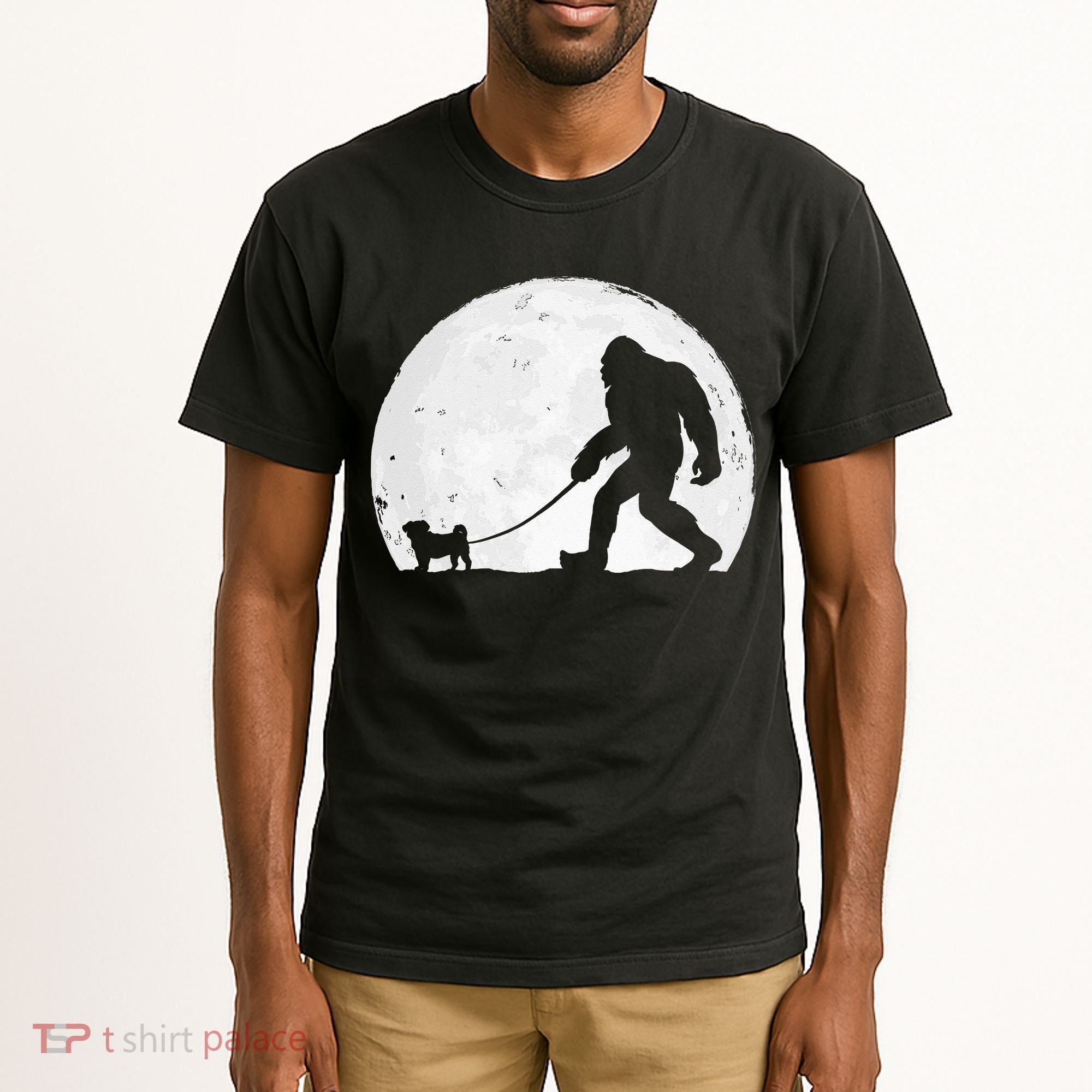 Bigfoot Walks Pug Funny Pug Funny Bigfoot Pug Lover Pug Tall T-Shirt