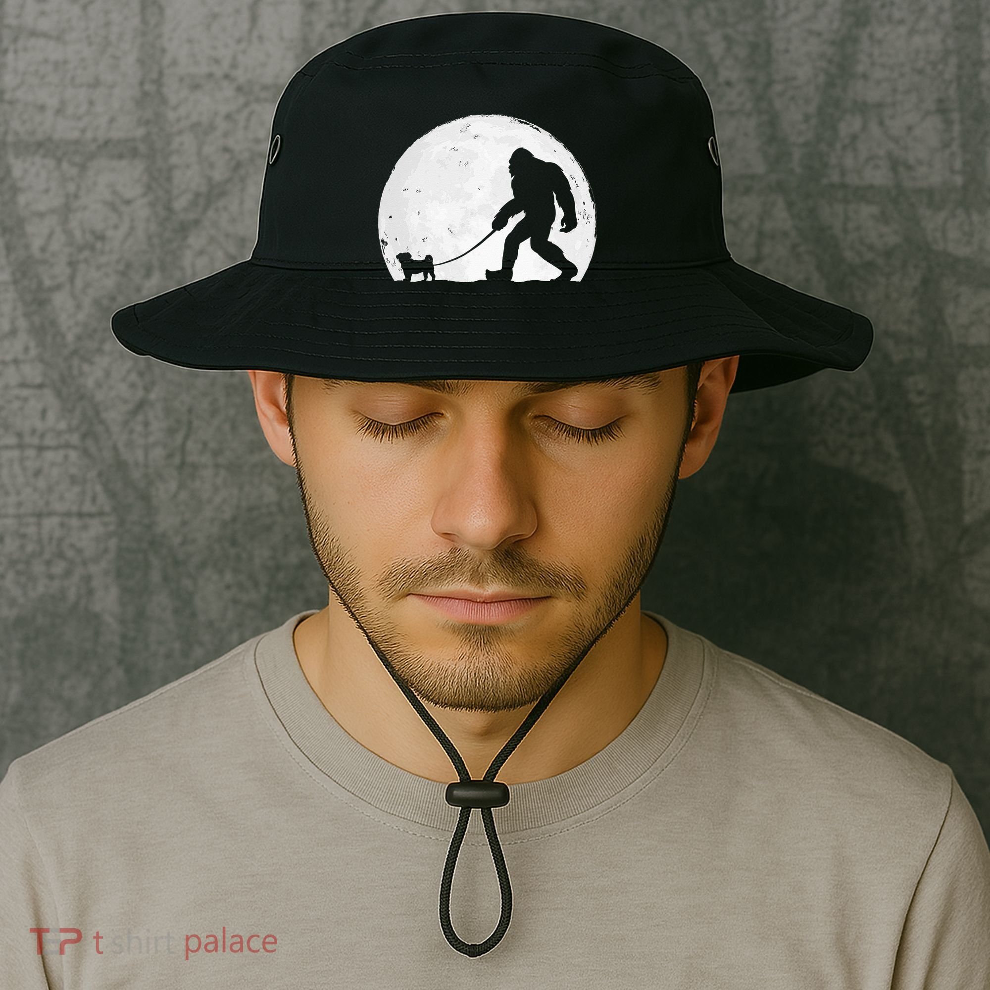 Bigfoot Walks Pug Funny Pug Funny Bigfoot Pug Lover Pug Bucket Hat