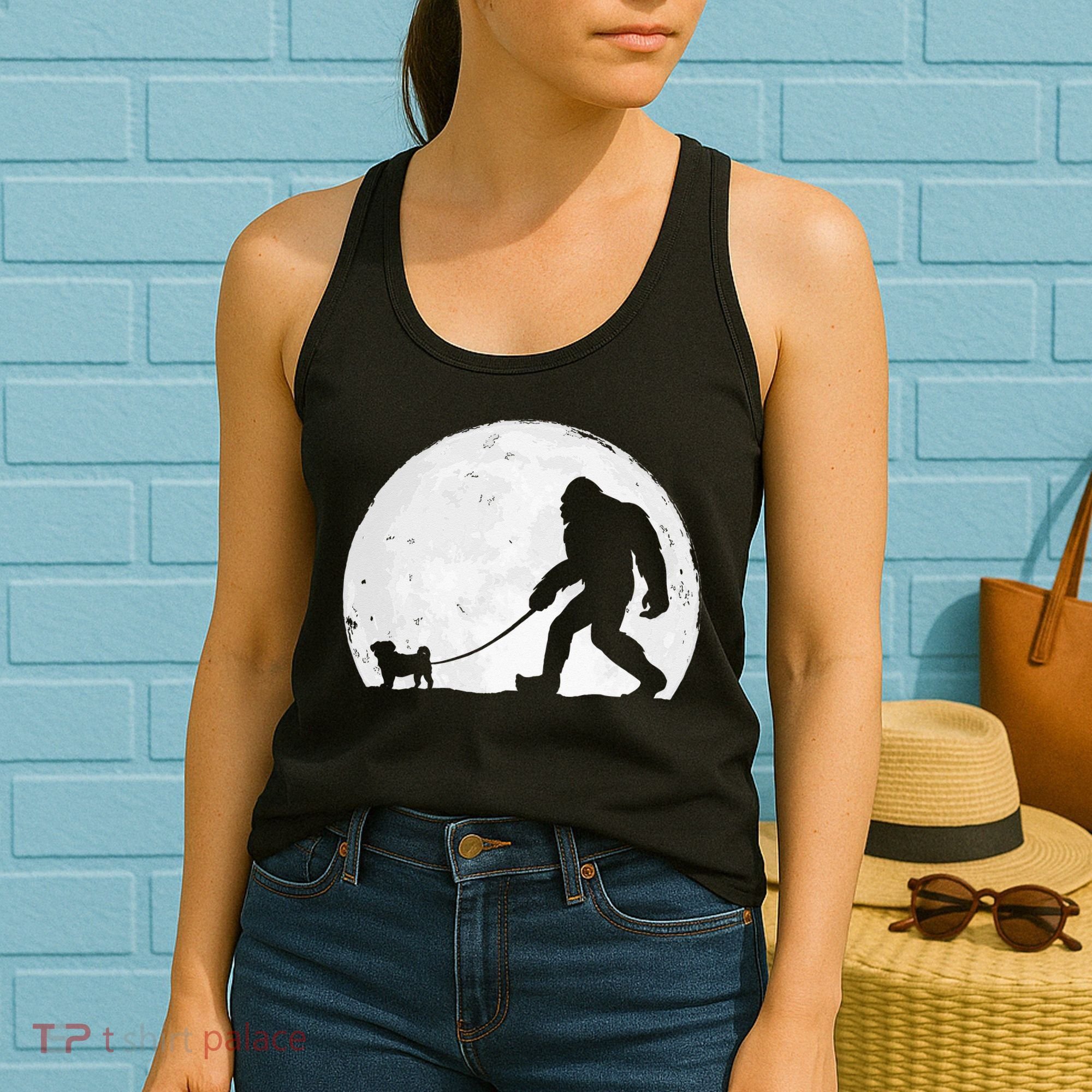Bigfoot Walks Pug Funny Pug Funny Bigfoot Pug Lover Pug Women's Tank Top