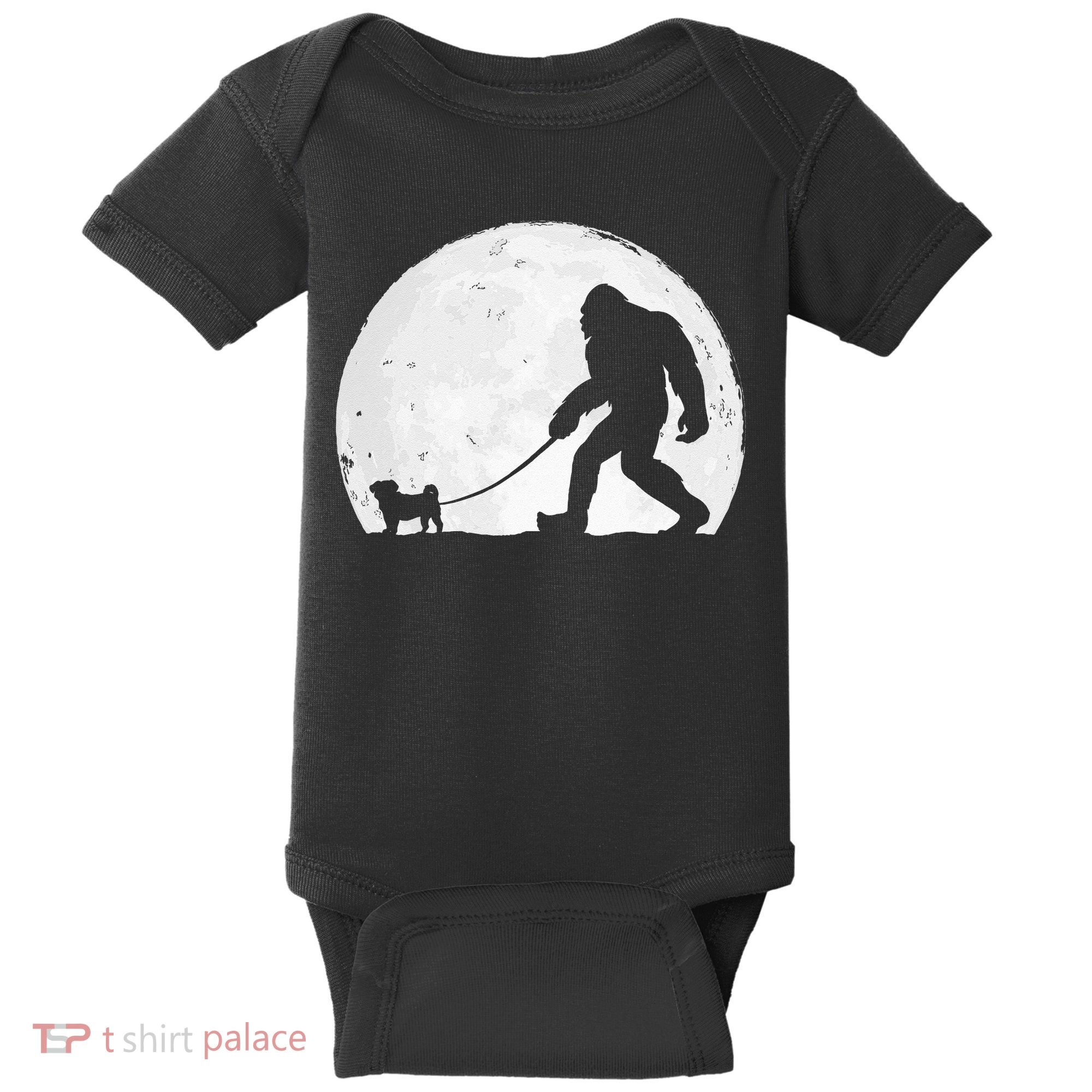 Bigfoot Walks Pug Funny Pug Funny Bigfoot Pug Lover Pug Baby Bodysuit