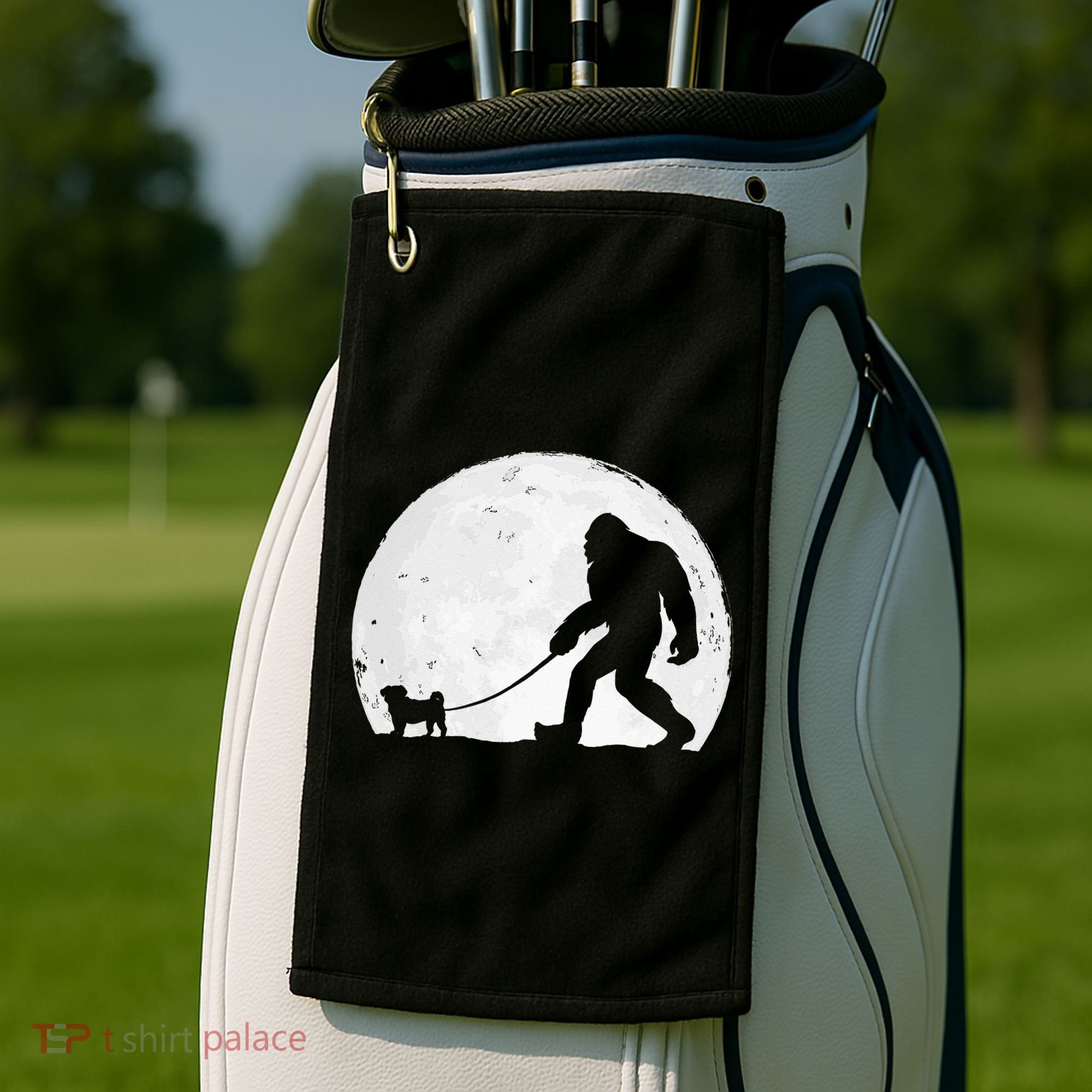Bigfoot Walks Pug Funny Pug Funny Bigfoot Pug Lover Pug Golf Towel