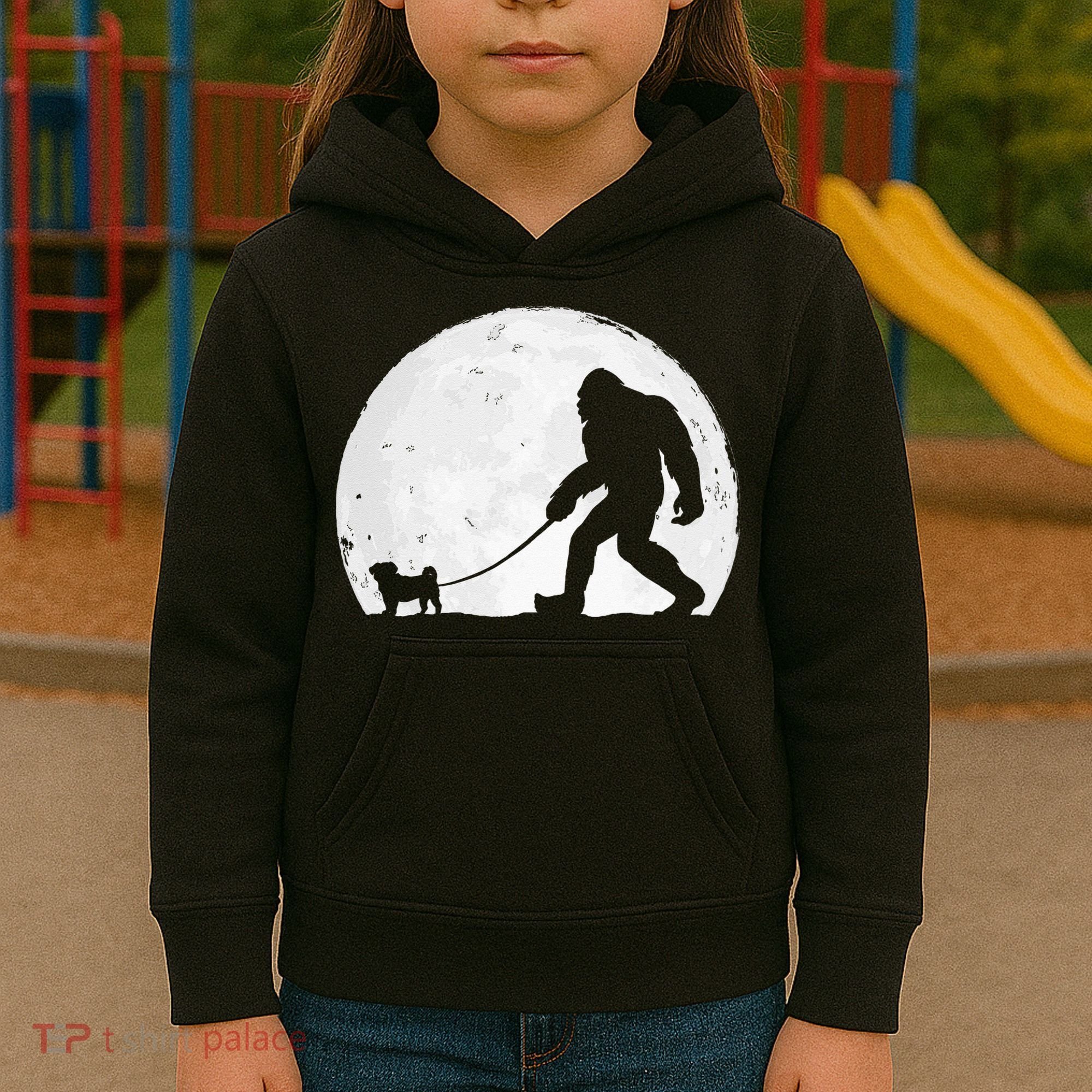 Bigfoot Walks Pug Funny Pug Funny Bigfoot Pug Lover Pug Kids Hoodie