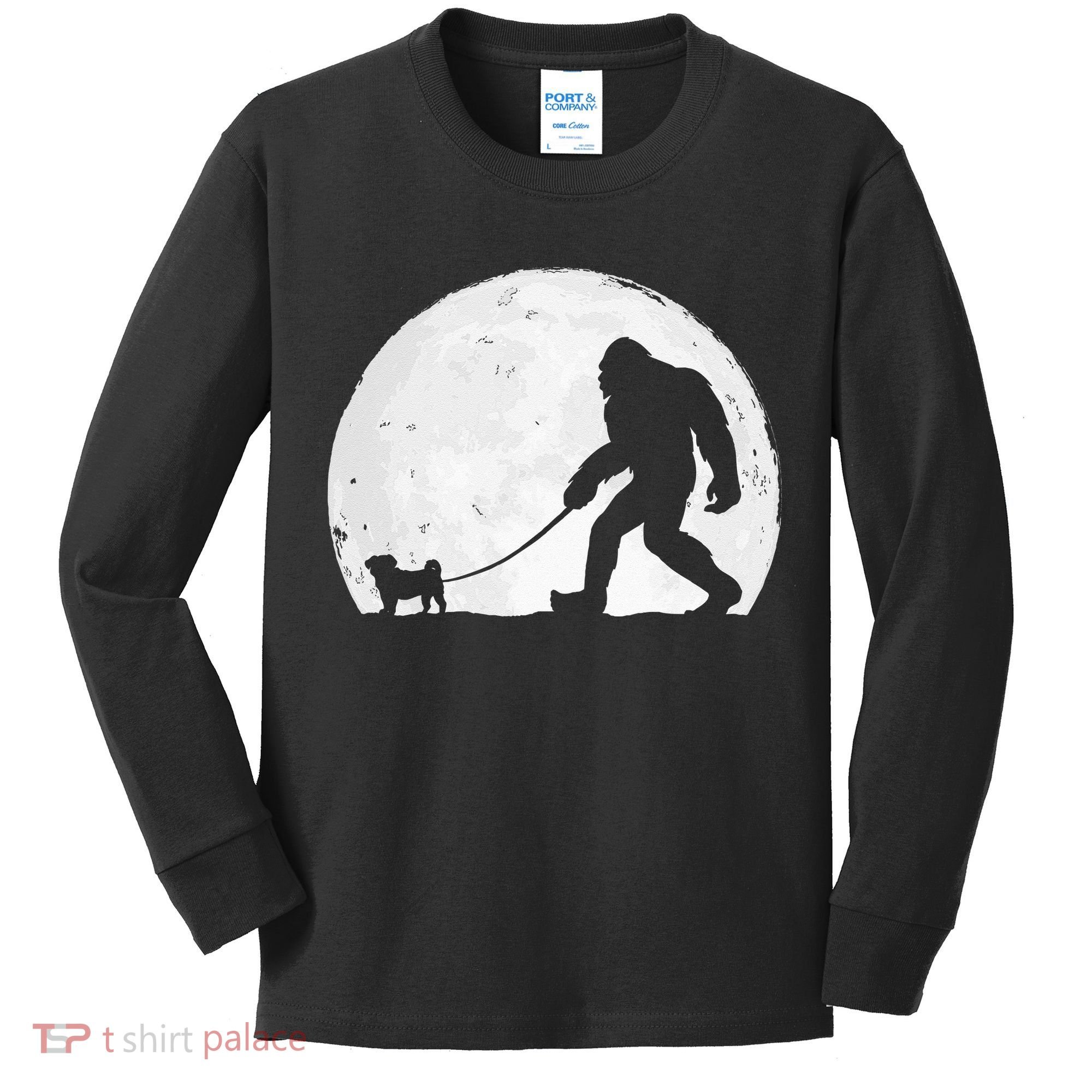 Bigfoot Walks Pug Funny Pug Funny Bigfoot Pug Lover Pug Kids Long Sleeve Shirt