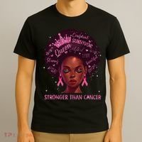 Black Women Queen Stronger Than Breast Cancer Ribbon T-Shirt thumb 3
