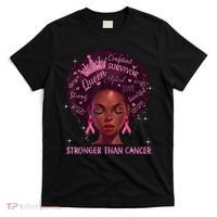 Black Women Queen Stronger Than Breast Cancer Pink Ribbon T-Shirt thumb 0