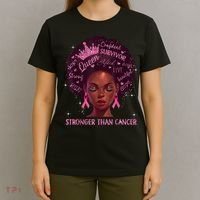 Black Women Queen Stronger Than Breast Cancer Pink Ribbon T-Shirt thumb 4