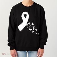 Butterfly White Ribbon Warrior Lung Cancer Awareness Cute Gift Women's Sweatshirt thumb 0