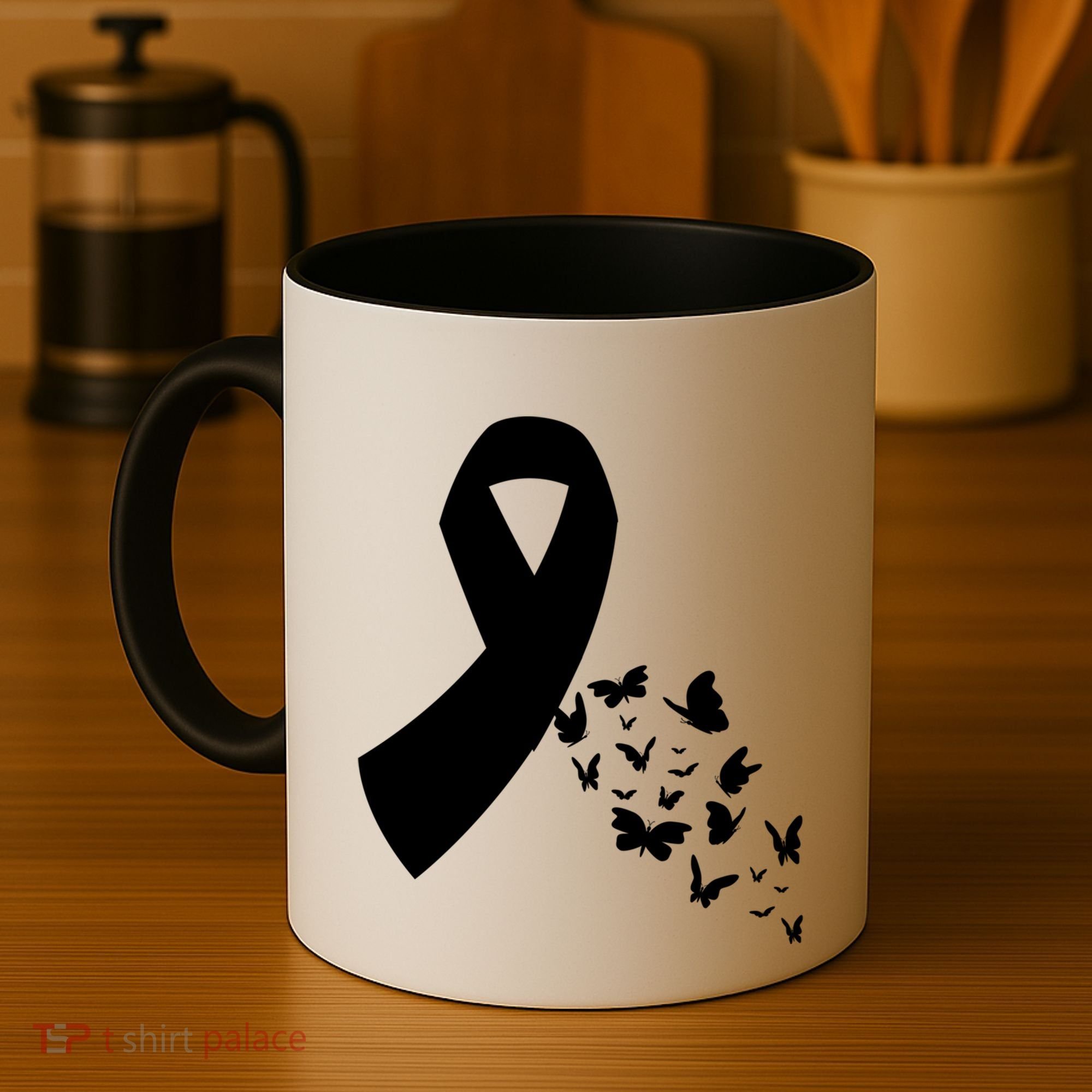 Butterfly White Ribbon Warrior Lung Cancer Awareness Cute Gift Coffee Mug