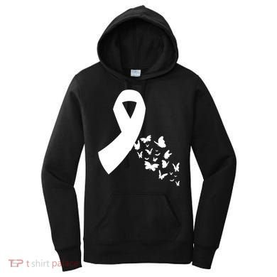 Butterfly White Ribbon Warrior Lung Cancer Awareness Cute Gift Women's Hoodie