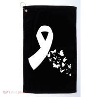 Butterfly White Ribbon Warrior Lung Cancer Awareness Cute Gift Golf Towel thumb 0
