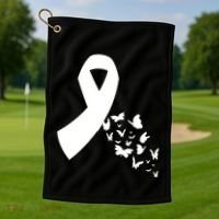 Butterfly White Ribbon Warrior Lung Cancer Awareness Cute Gift Golf Towel thumb 1
