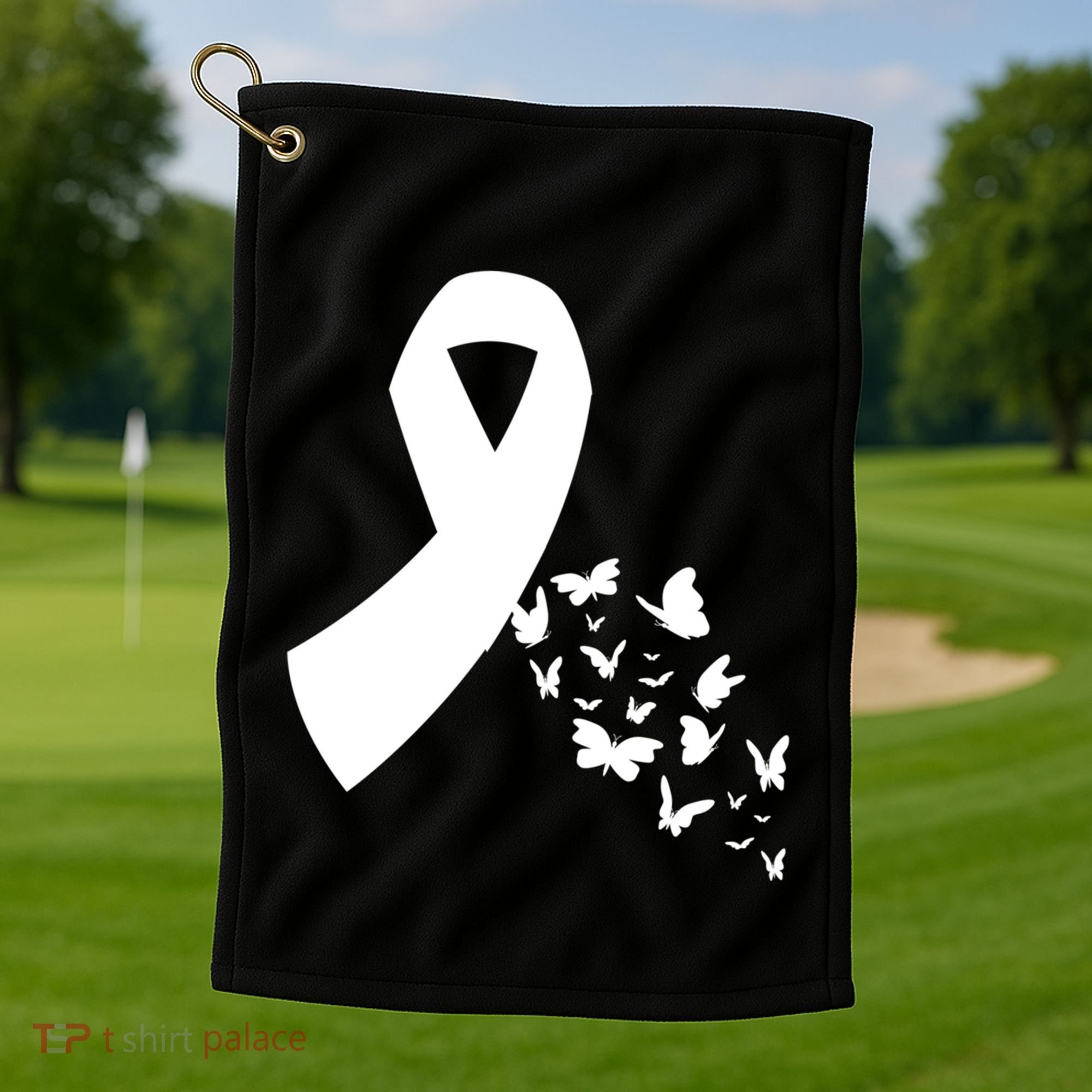 Butterfly White Ribbon Warrior Lung Cancer Awareness Cute Gift Golf Towel