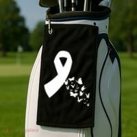 Butterfly White Ribbon Warrior Lung Cancer Awareness Cute Gift Golf Towel thumb 2