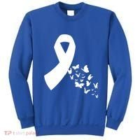 Butterfly White Ribbon Warrior Lung Cancer Awareness Cute Gift Sweatshirt thumb 0