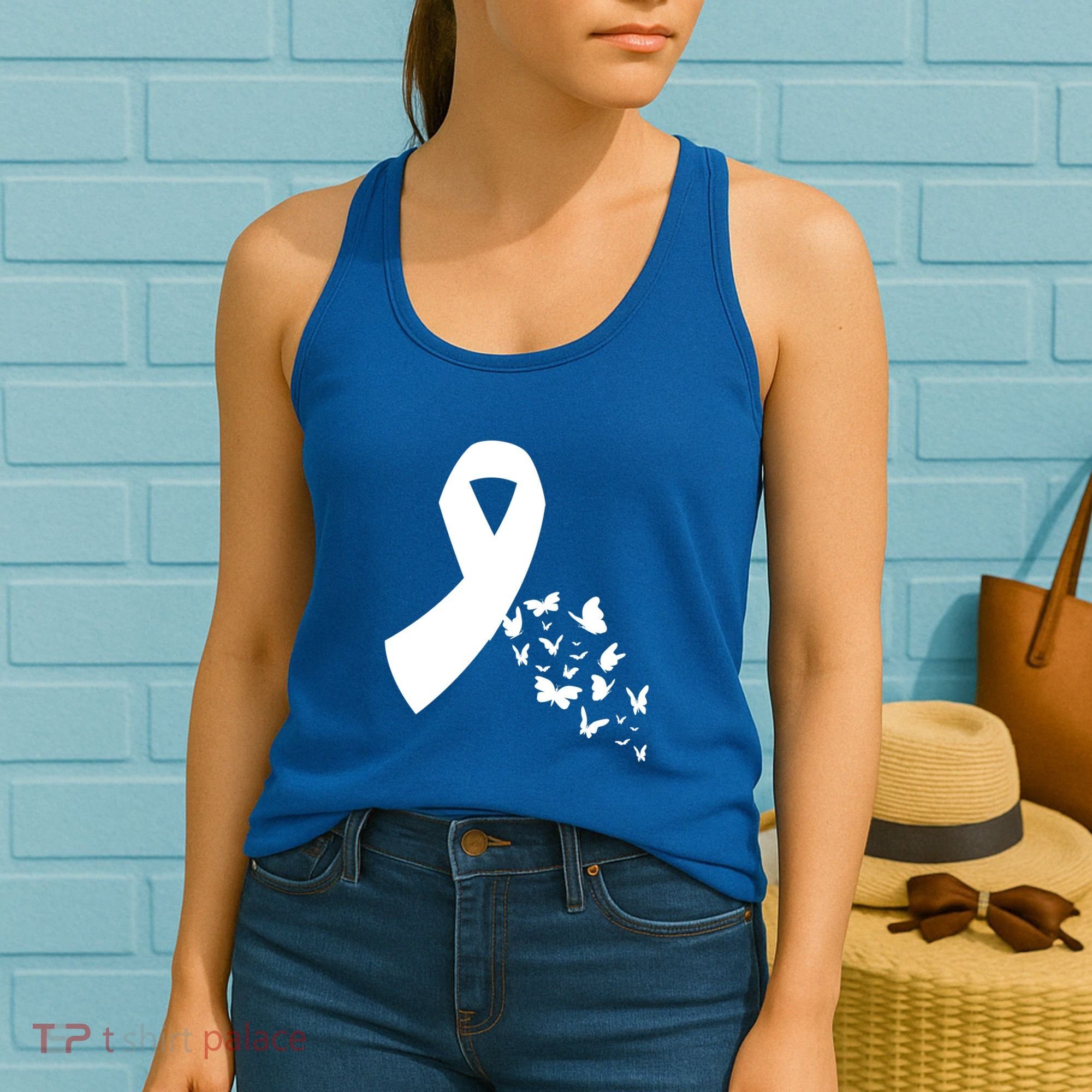 Butterfly White Ribbon Warrior Lung Cancer Awareness Cute Gift Women's Tank Top