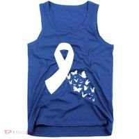 Butterfly White Ribbon Warrior Lung Cancer Awareness Cute Gift Tank Top thumb 0