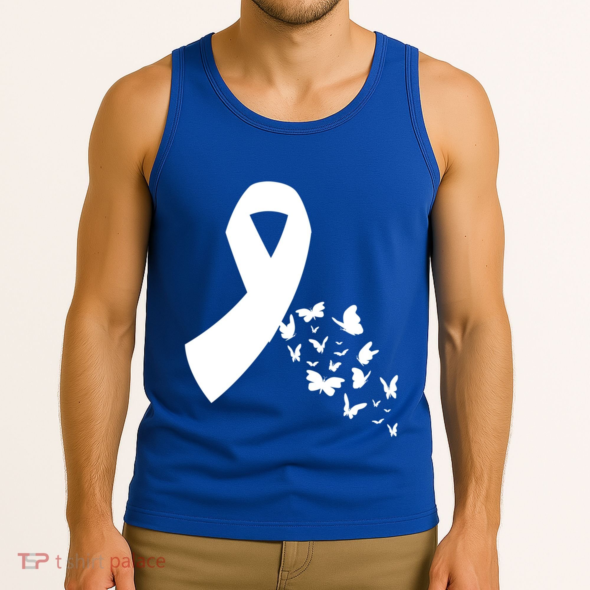 Butterfly White Ribbon Warrior Lung Cancer Awareness Cute Gift Tank Top