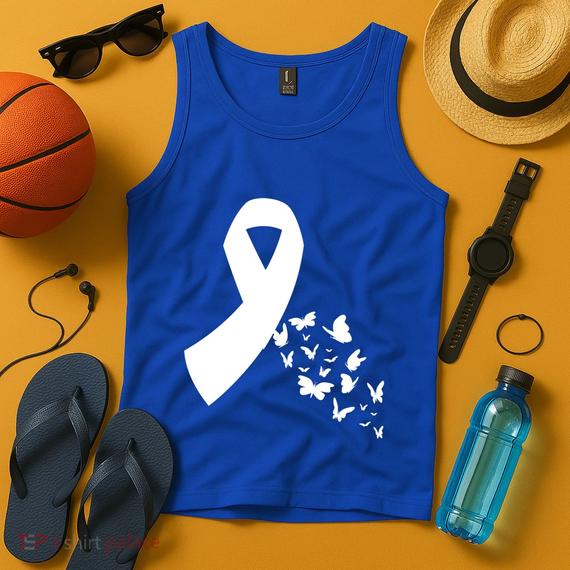 Butterfly White Ribbon Warrior Lung Cancer Awareness Cute Gift Tank Top