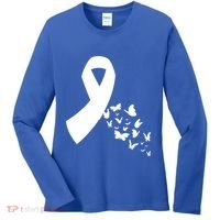Butterfly White Ribbon Warrior Lung Cancer Awareness Cute Gift Women's Long Sleeve Shirt thumb 0