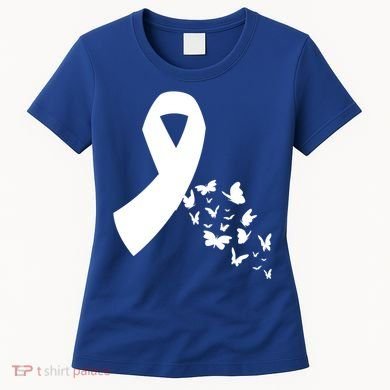 Butterfly White Ribbon Warrior Lung Cancer Awareness Cute Gift Women's T-Shirt