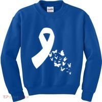 Butterfly White Ribbon Warrior Lung Cancer Awareness Cute Gift Kids Sweatshirt thumb 0