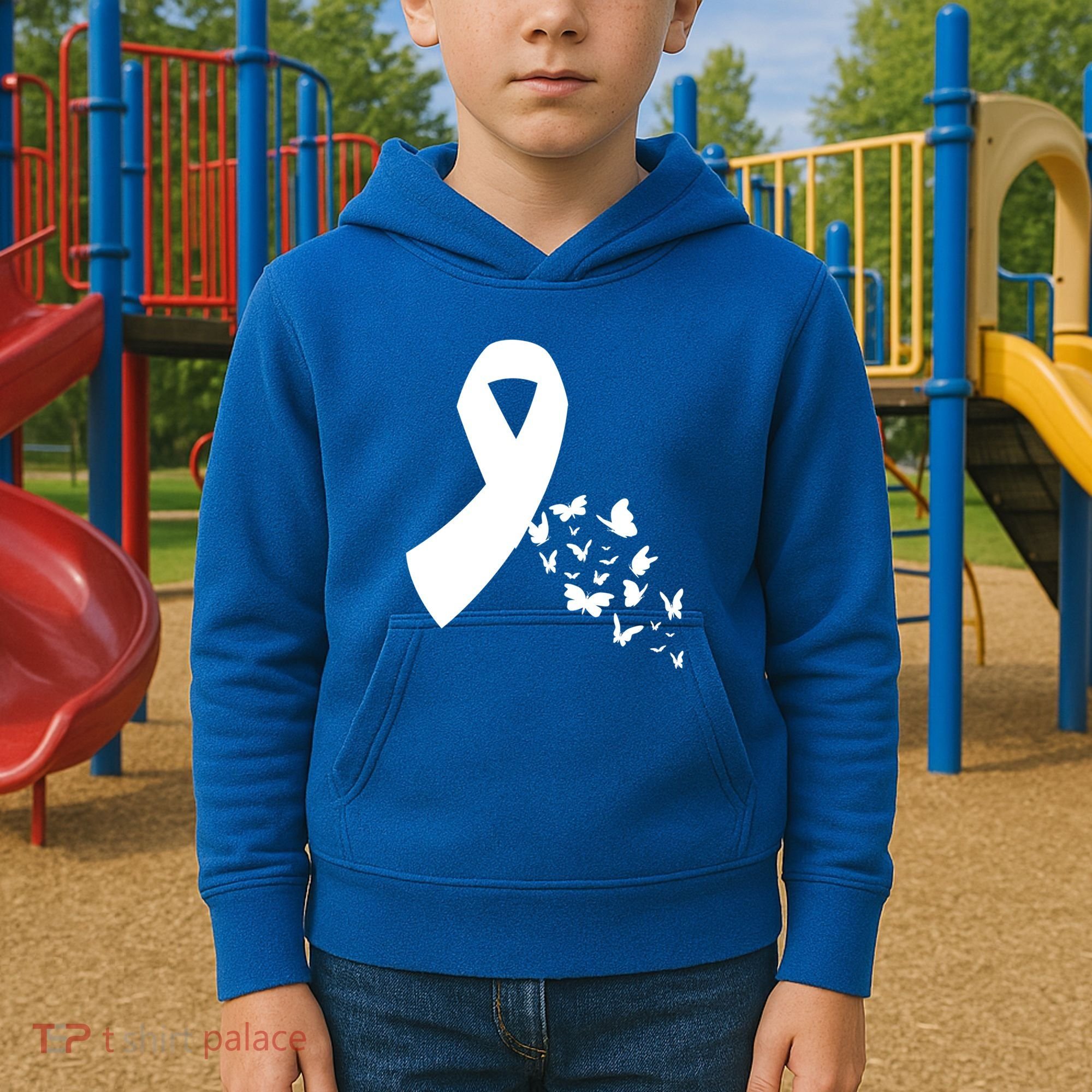 Butterfly White Ribbon Warrior Lung Cancer Awareness Cute Gift Kids Hoodie