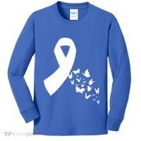 Butterfly White Ribbon Warrior Lung Cancer Awareness Cute Gift Kids Long Sleeve Shirt thumb 0