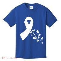 Butterfly White Ribbon Warrior Lung Cancer Awareness Cute Gift Kids T-Shirt thumb 0