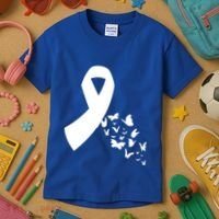 Butterfly White Ribbon Warrior Lung Cancer Awareness Cute Gift Kids T-Shirt thumb 3