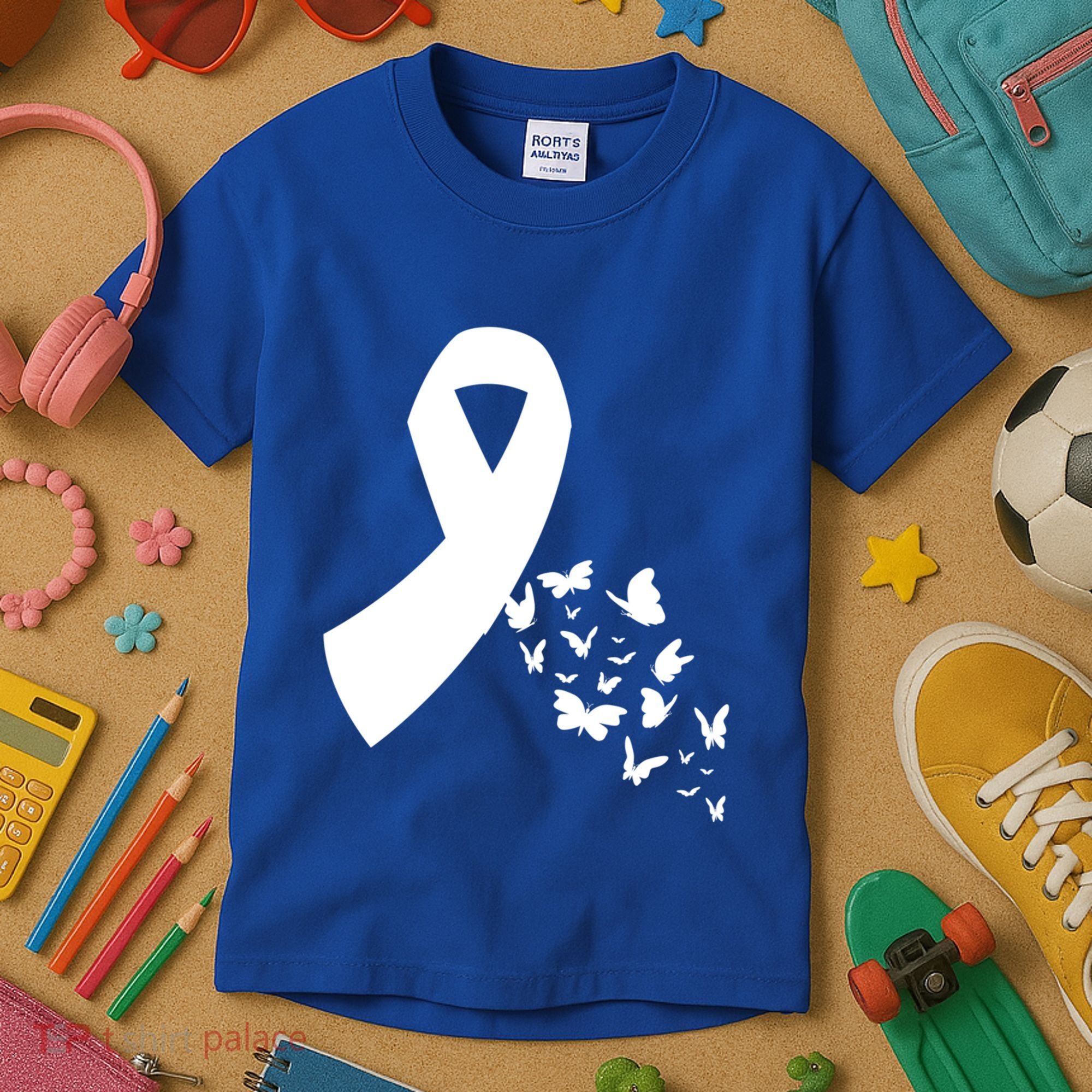 Butterfly White Ribbon Warrior Lung Cancer Awareness Cute Gift Kids T-Shirt