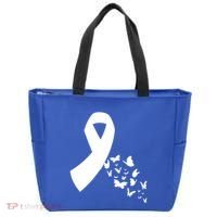 Butterfly White Ribbon Warrior Lung Cancer Awareness Cute Gift Tote Bag thumb 0