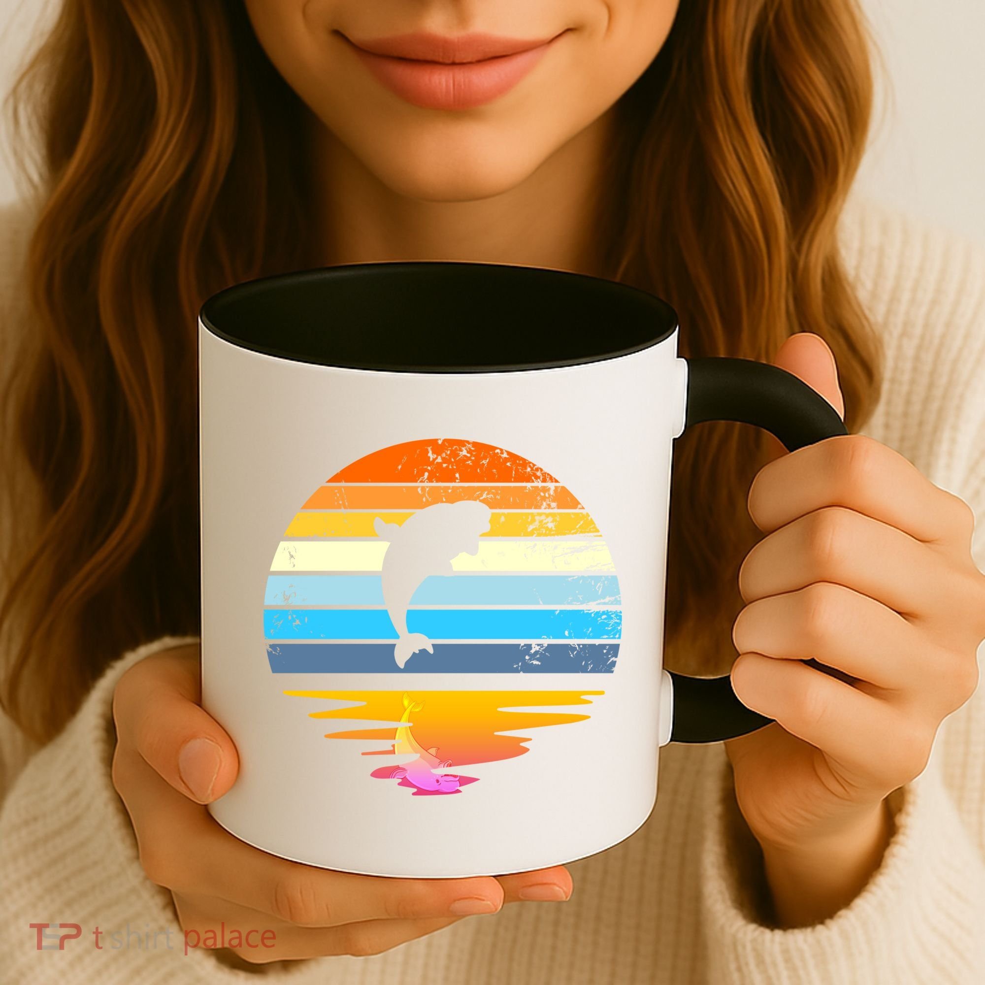 Beluga Whale Retro Sunset Save The Whales Beluga Meaningful Gift Coffee Mug