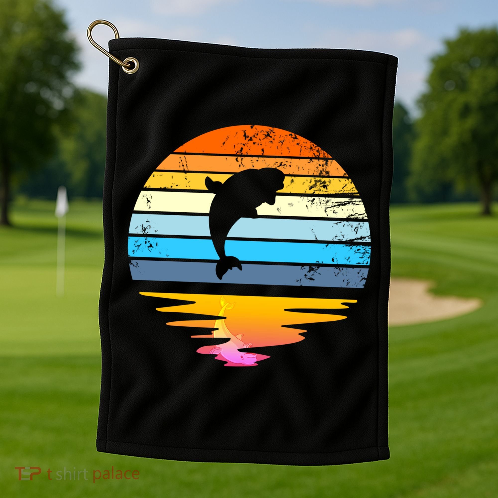 Beluga Whale Retro Sunset Save The Whales Beluga Meaningful Gift Golf Towel