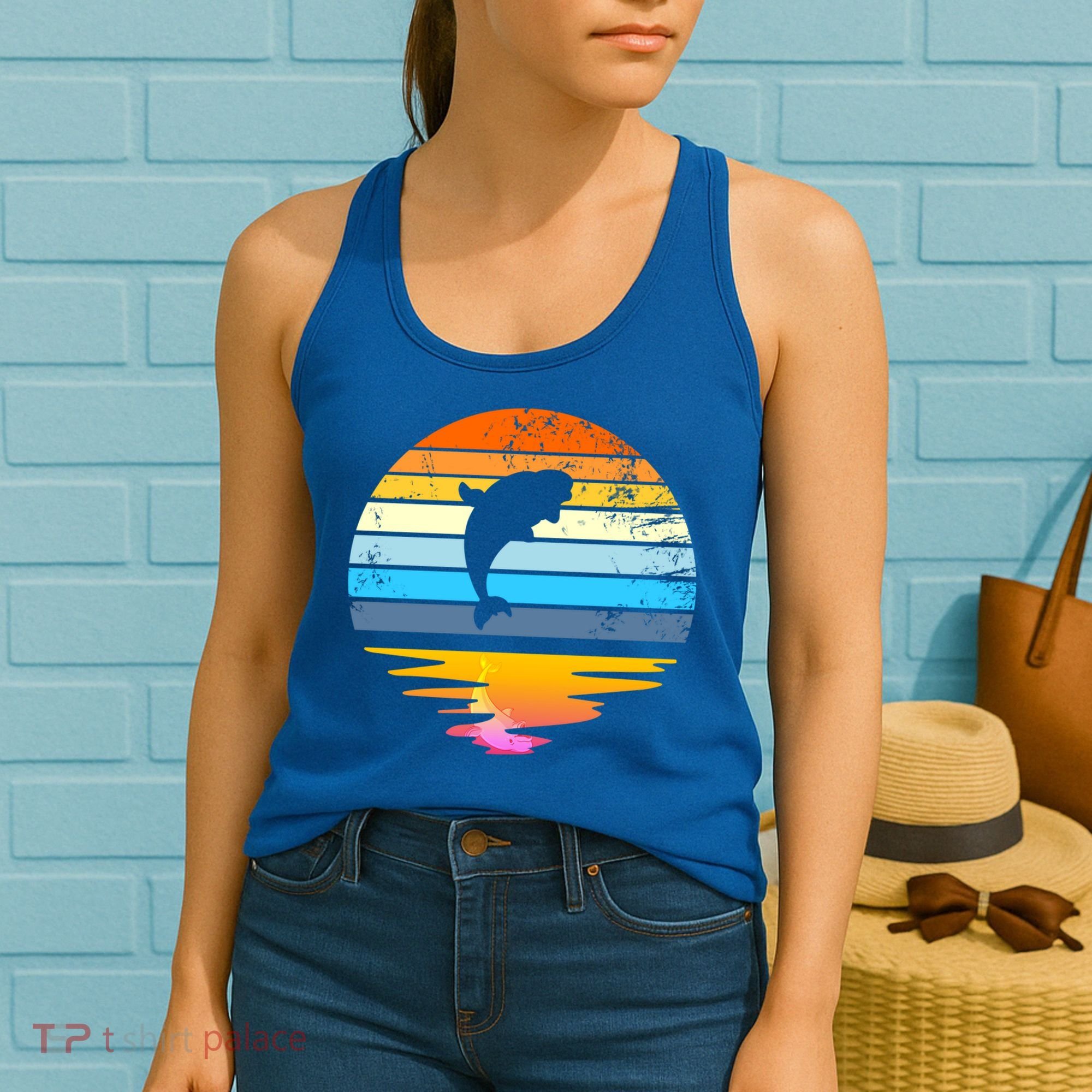 Beluga Whale Retro Sunset Save The Whales Beluga Meaningful Gift Women's Tank Top