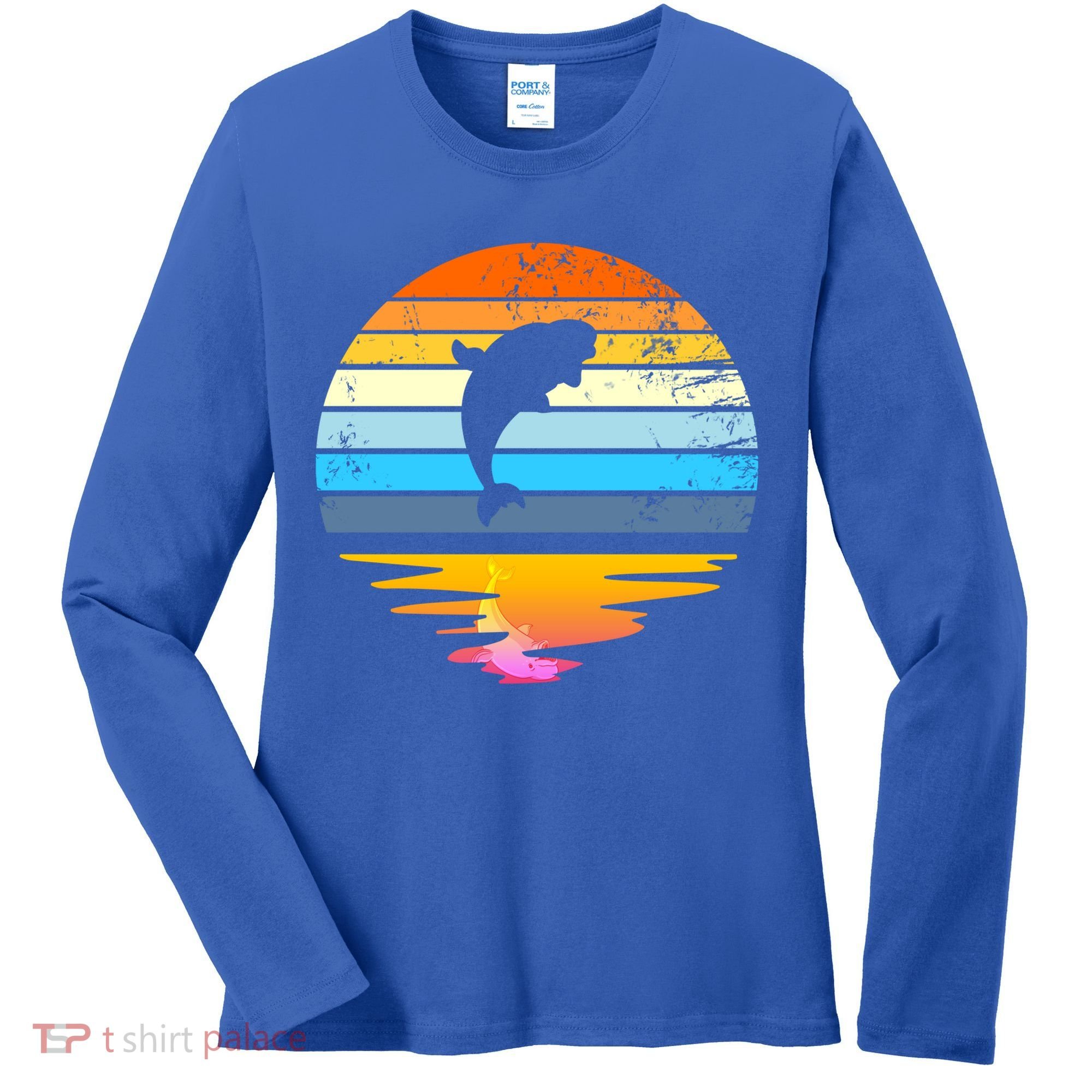 Beluga Whale Retro Sunset Save The Whales Beluga Meaningful Gift Women's Long Sleeve Shirt