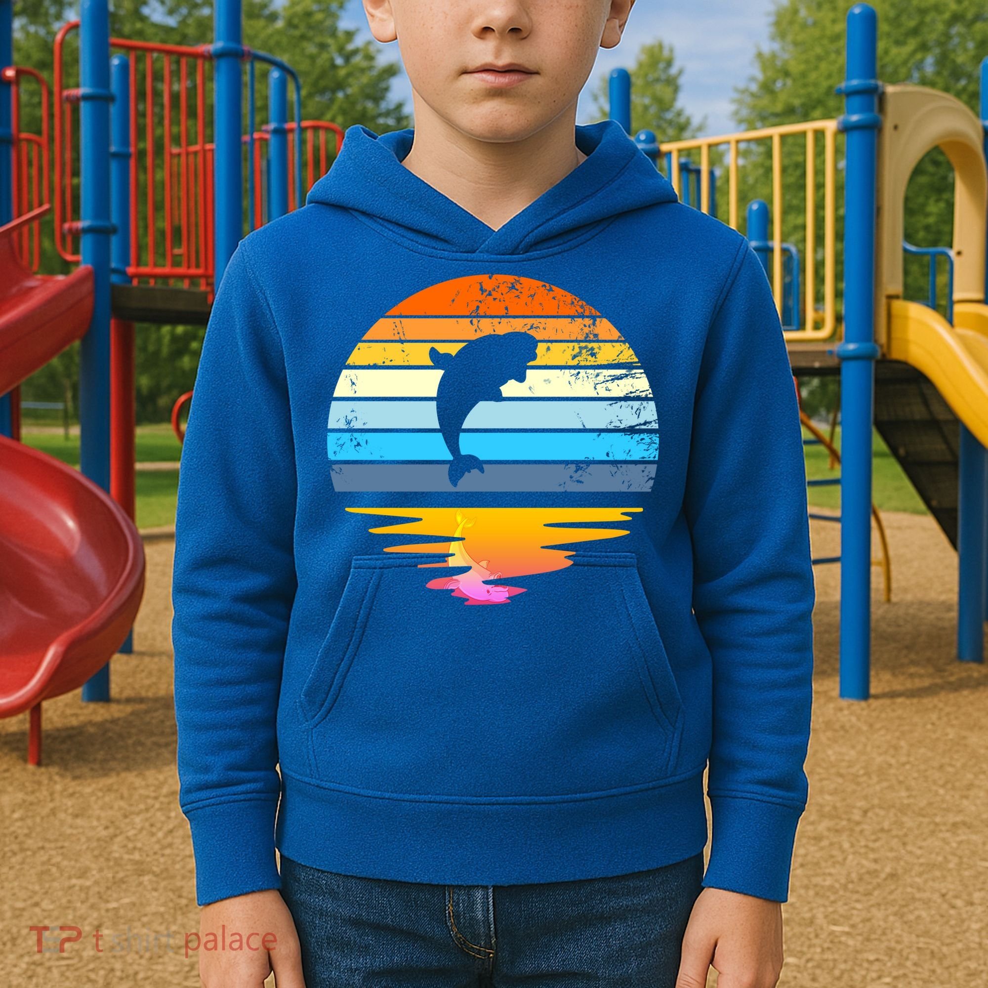Beluga Whale Retro Sunset Save The Whales Beluga Meaningful Gift Kids Hoodie