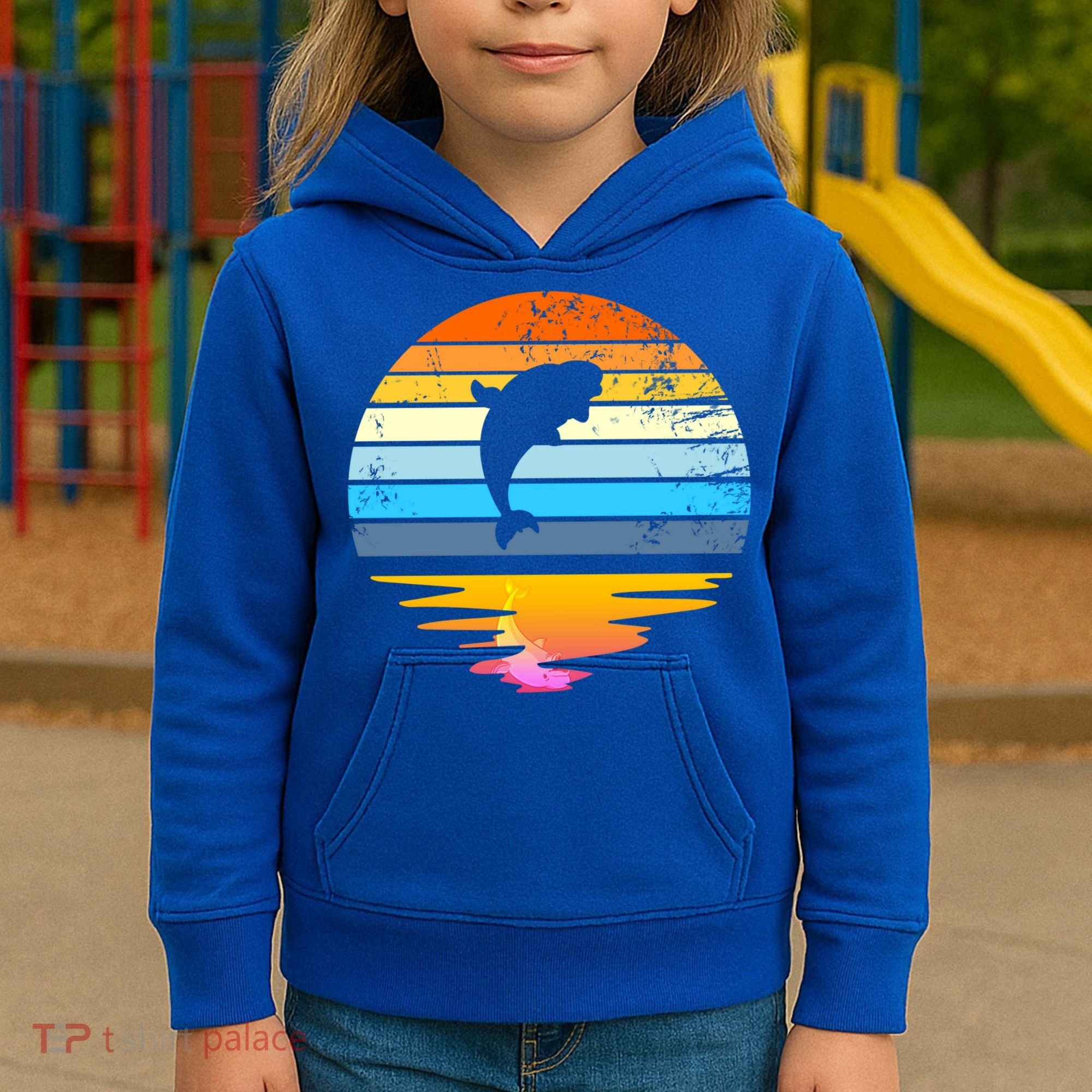 Beluga Whale Retro Sunset Save The Whales Beluga Meaningful Gift Kids Hoodie