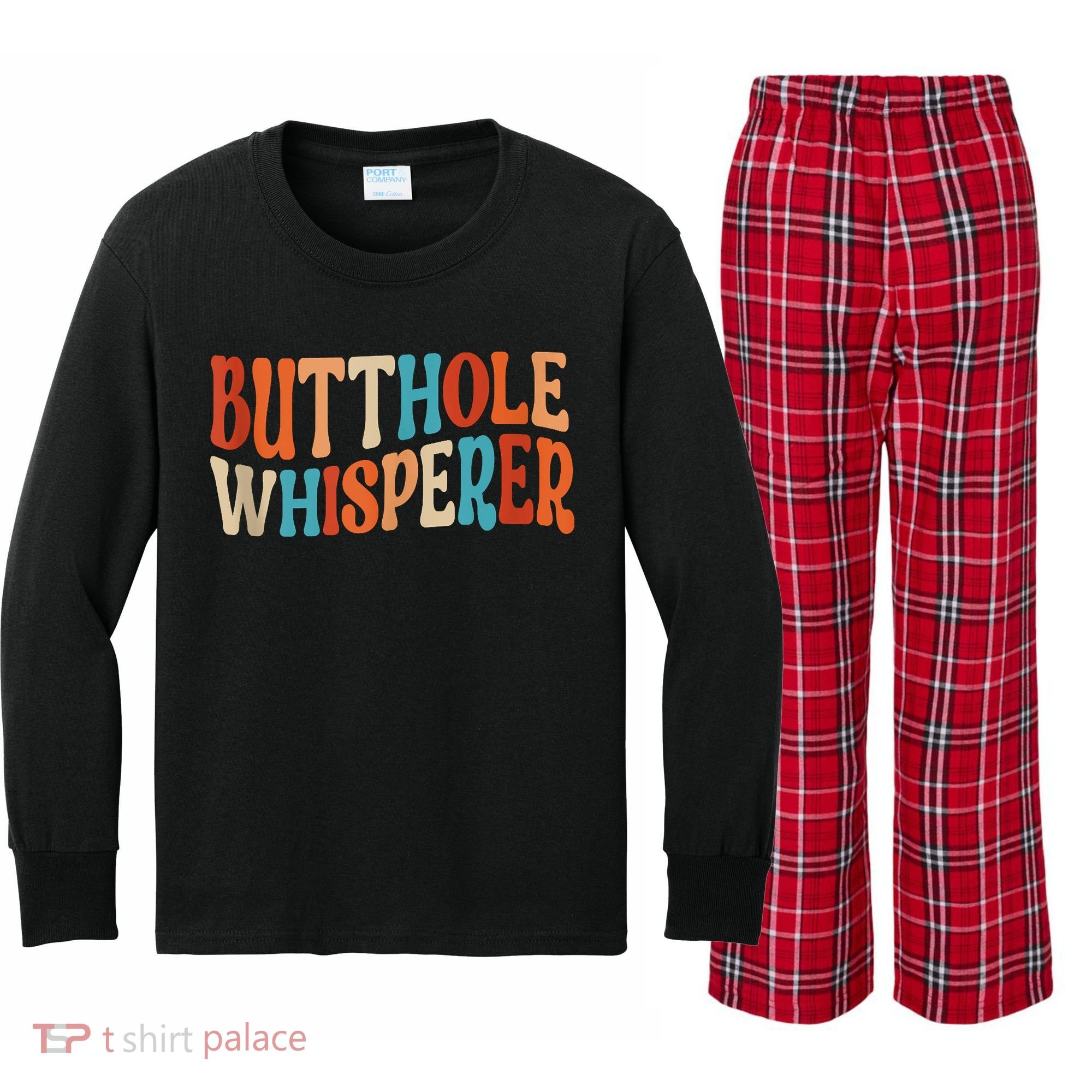 Butthole Whisperer Retro Sarcastic Jokes Funny Kids Long Sleeve Plaid Pajama Set