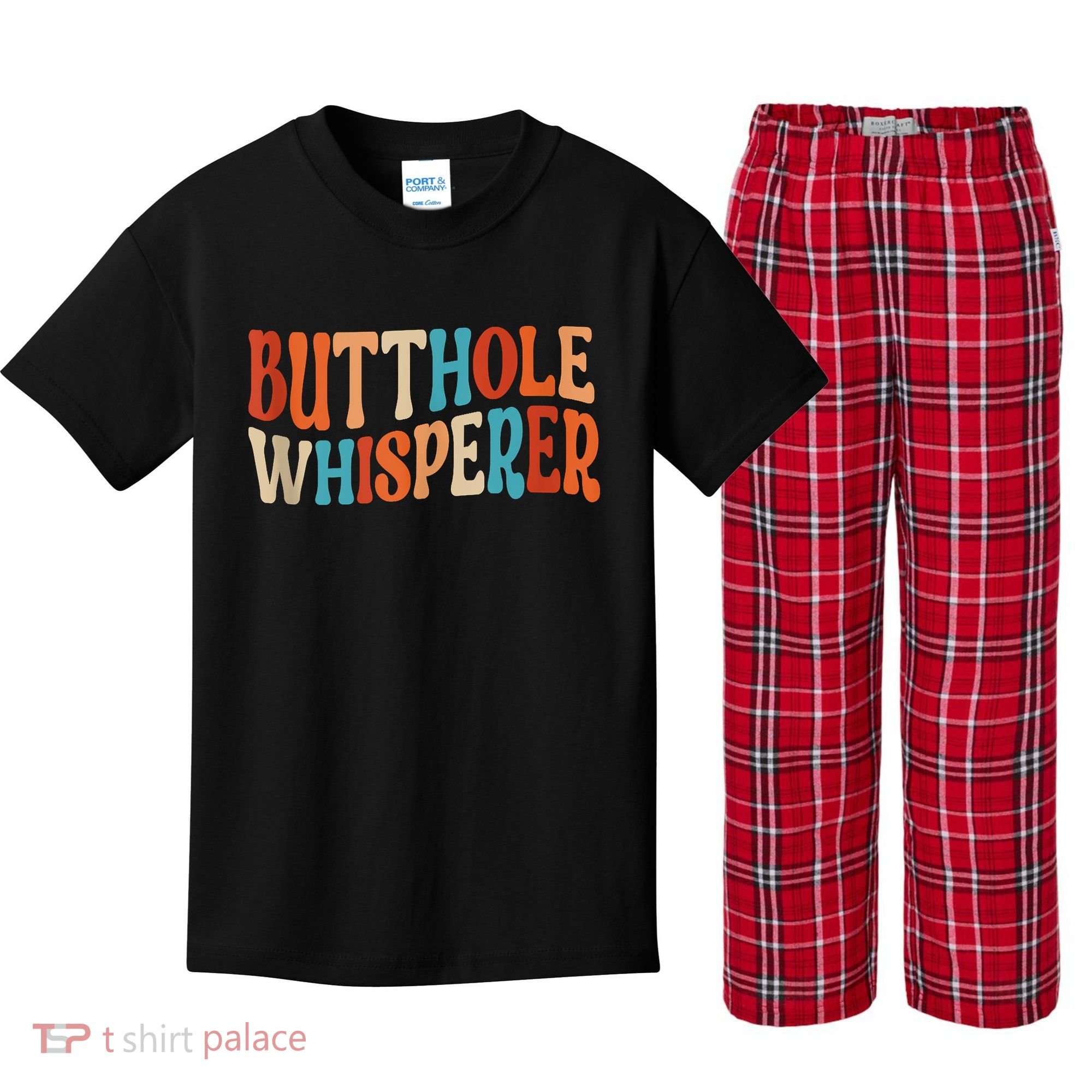 Butthole Whisperer Retro Sarcastic Jokes Funny Kids Plaid Pajama Set