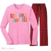 Butthole Whisperer Retro Sarcastic Jokes Funny Women's Long Sleeve Flannel Pajama Set  thumb 0
