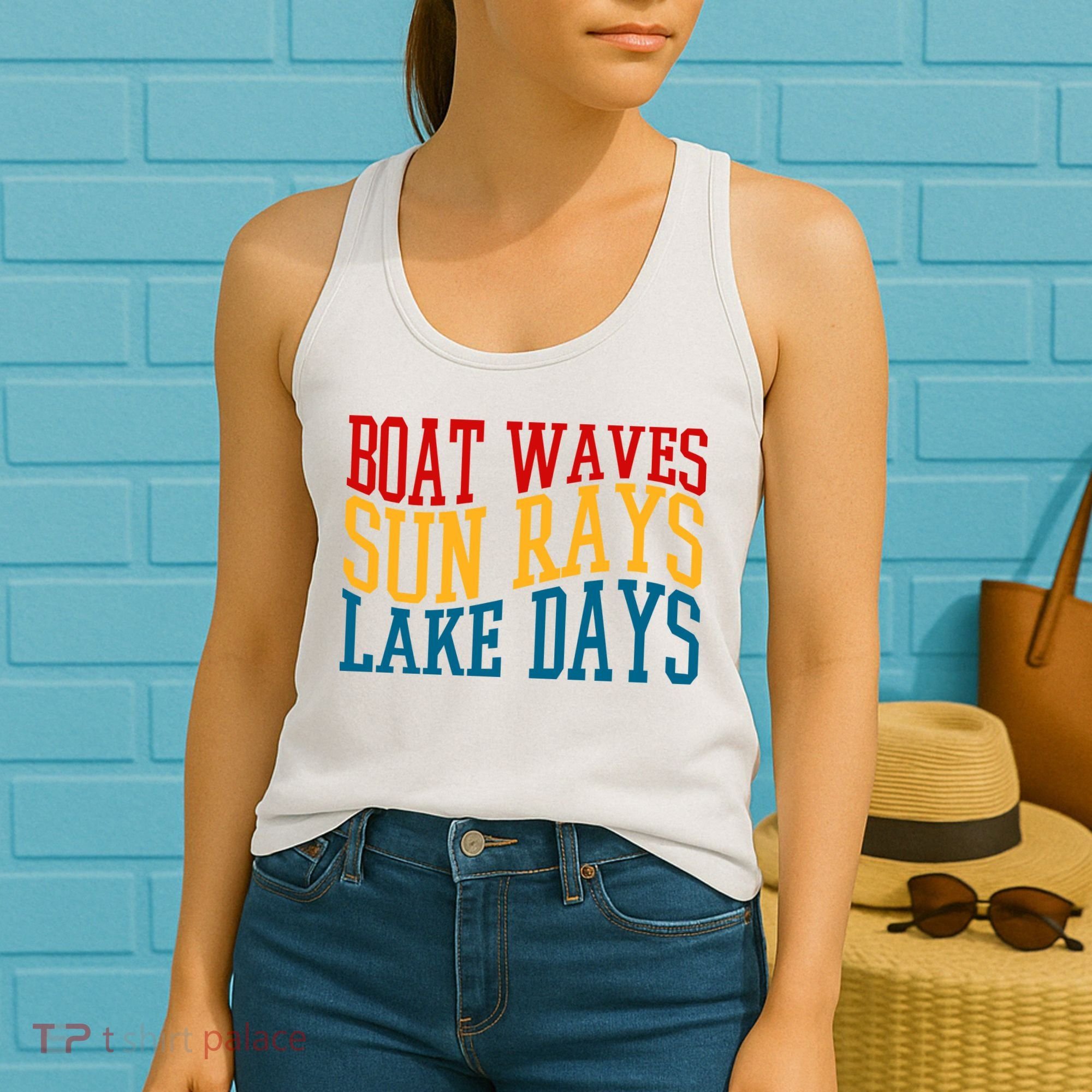 Boat Waves Sun Rays Lake Days Women's Tank Top