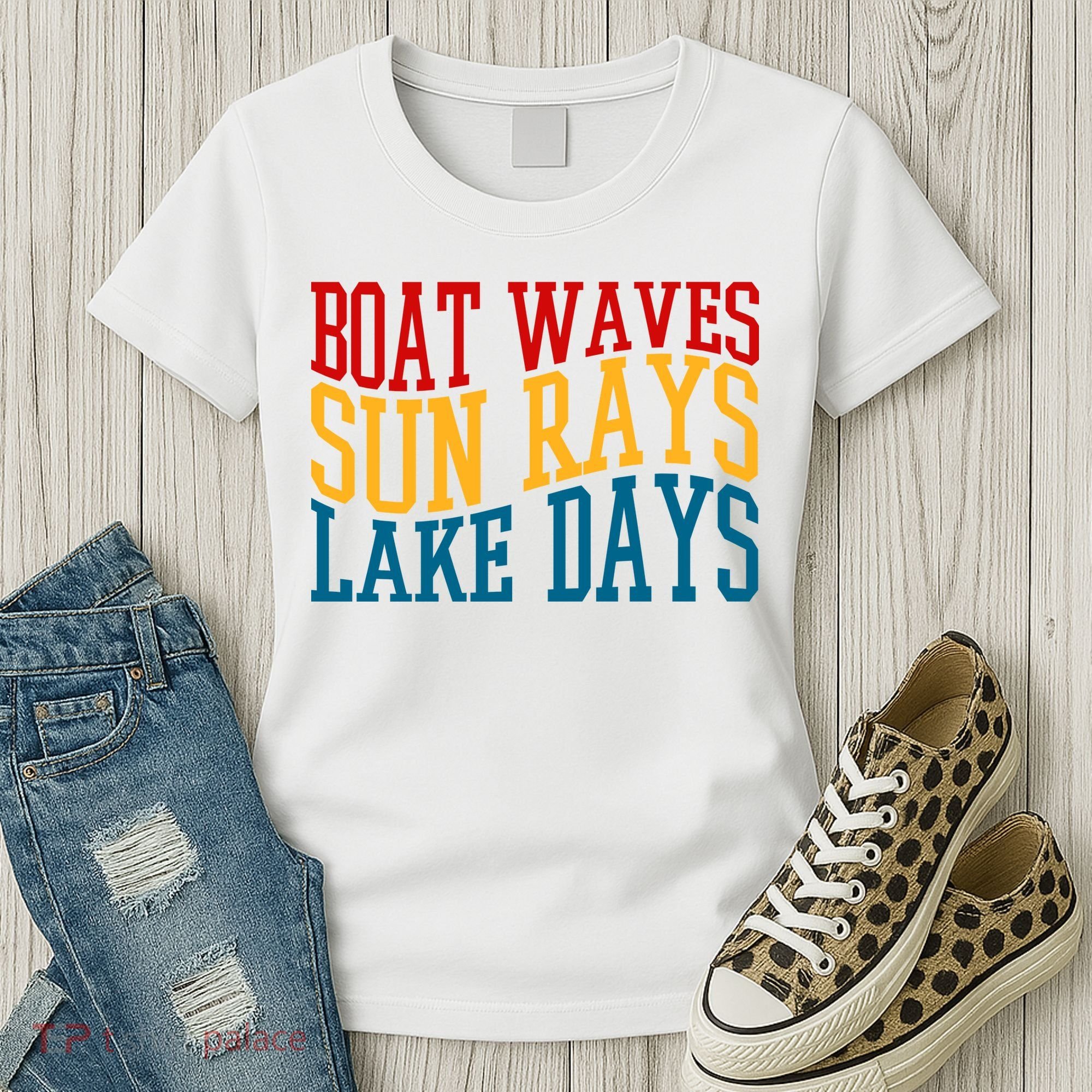 Boat Waves Sun Rays Lake Days Women's T-Shirt